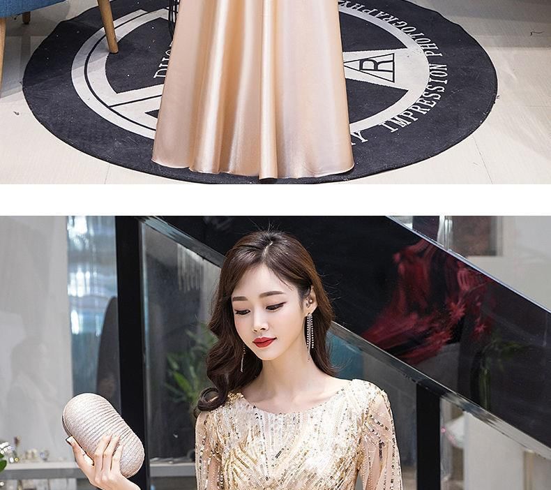Short-Sleeve Sequin A-Line Evening Gown