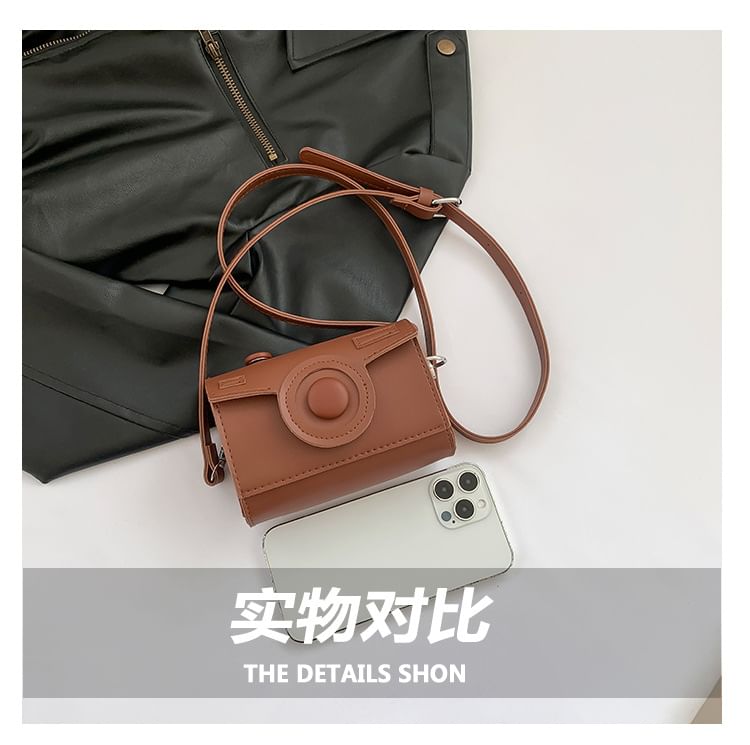 Faux Camera Leather Crossbody Flap Bag
