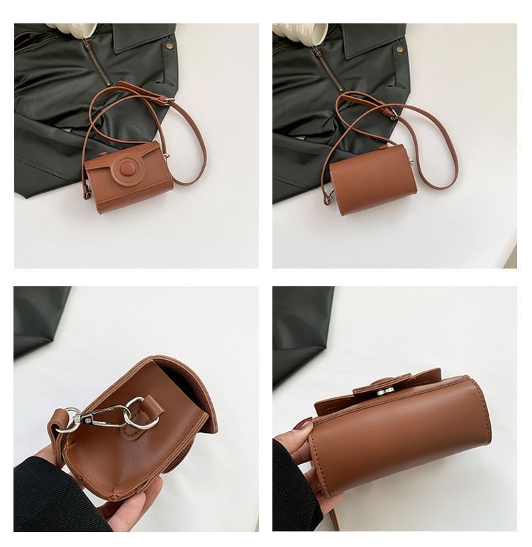 Faux Camera Leather Crossbody Flap Bag