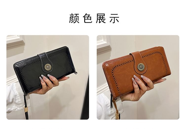 Faux Floral Charm Wallet Leather Long