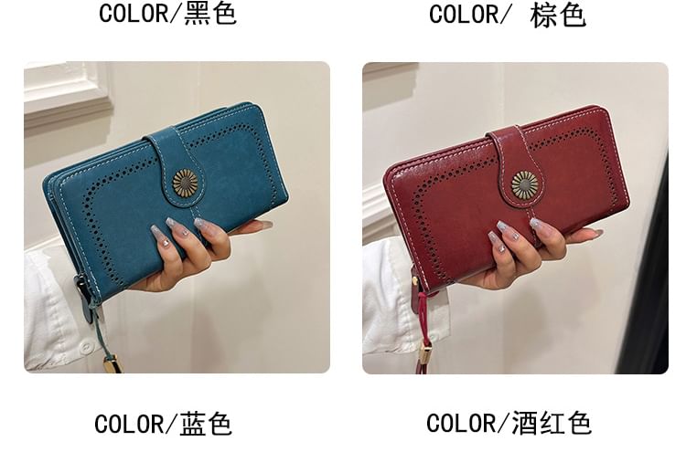 Faux Floral Charm Wallet Leather Long