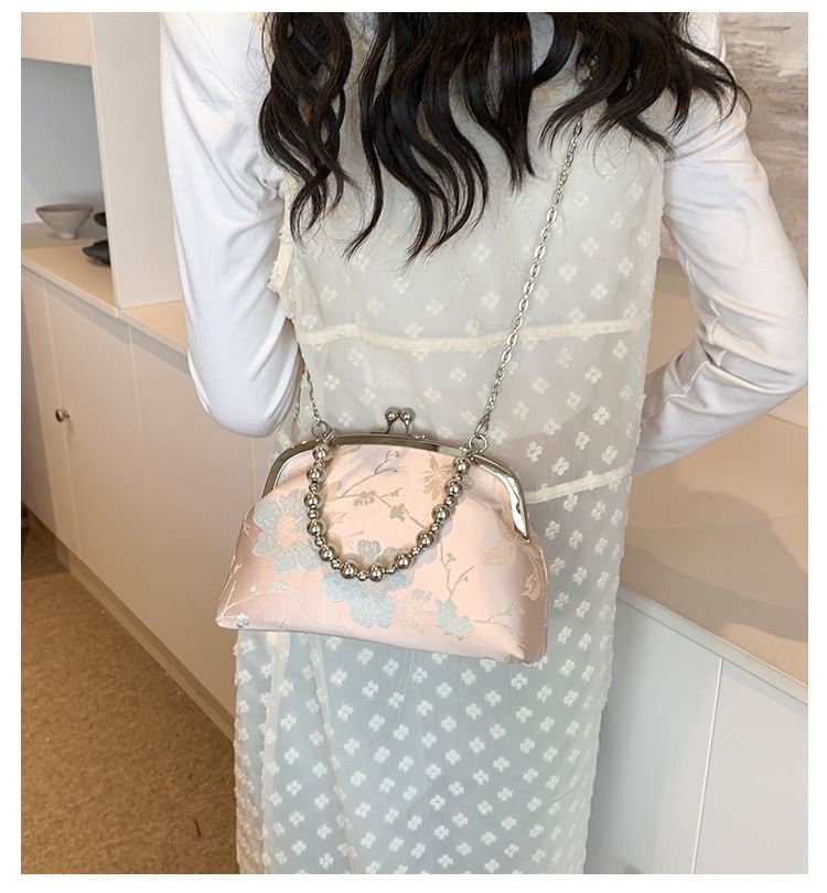 Floral Crossbody Kiss Bag Jacquard Lock