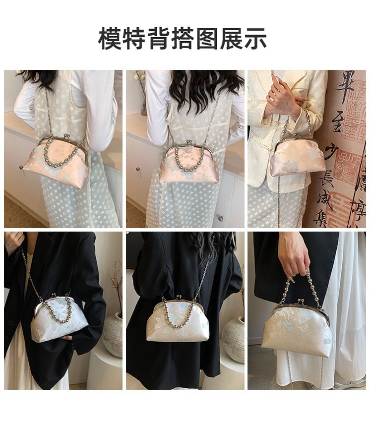 Floral Crossbody Kiss Bag Jacquard Lock