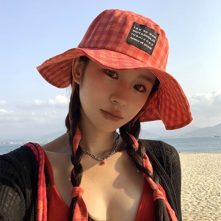 Bucket Gingham Applique Hat