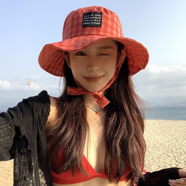 Bucket Gingham Applique Hat