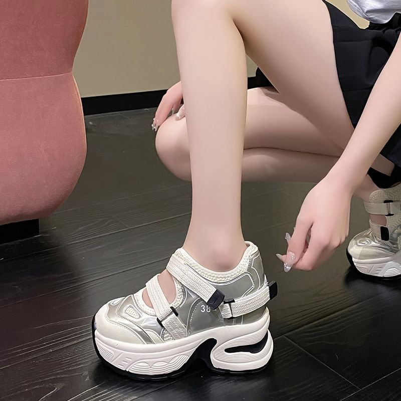 Sneakers Mesh Panel Wedge Platform Hidden Cutout