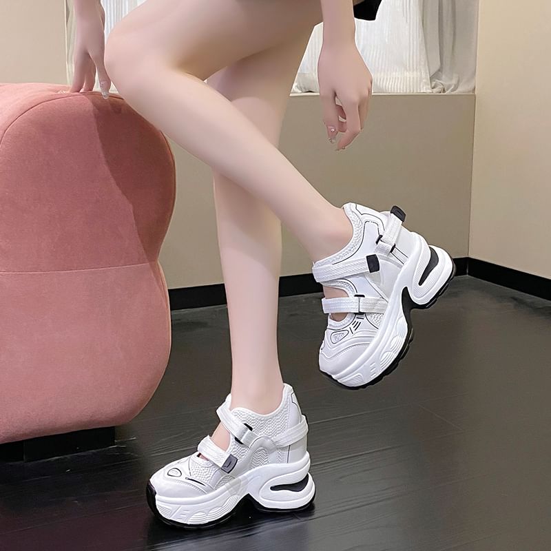 Sneakers Mesh Panel Wedge Platform Hidden Cutout