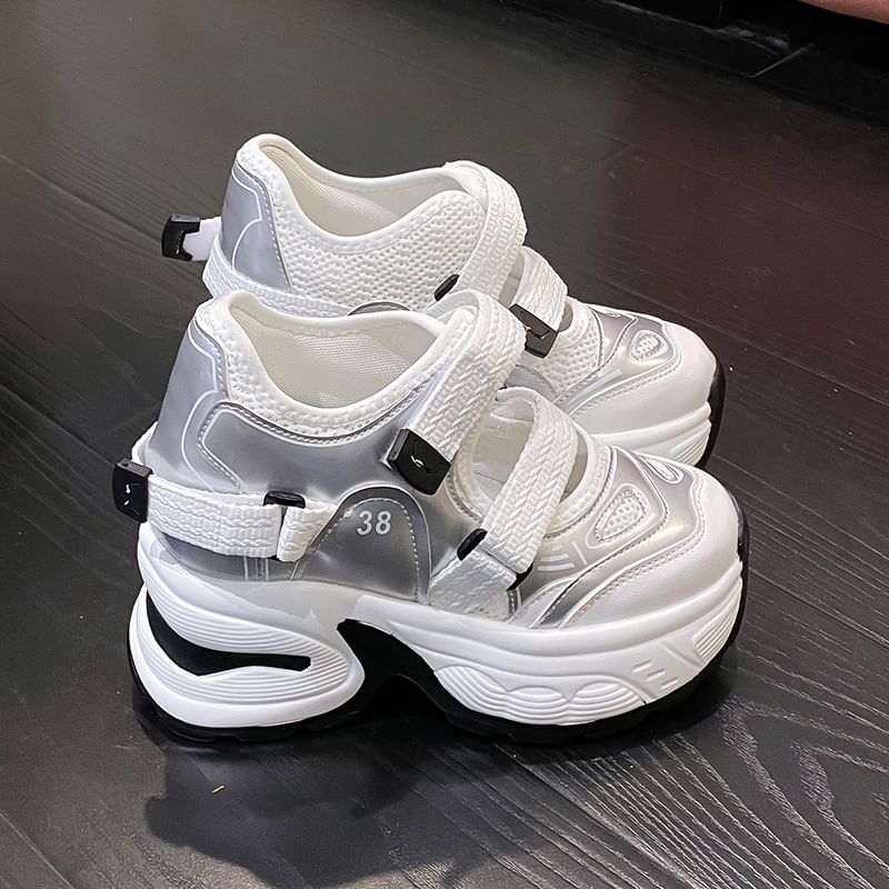 Sneakers Mesh Panel Wedge Platform Hidden Cutout