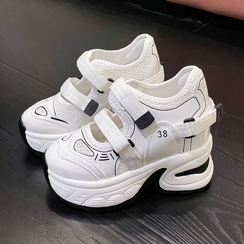 Sneakers Mesh Panel Wedge Platform Hidden Cutout