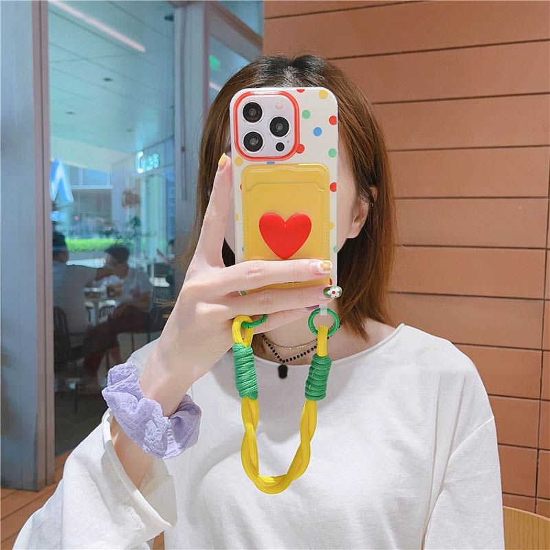 Strap Card Holder Phone Lanyard Heart Case / Set