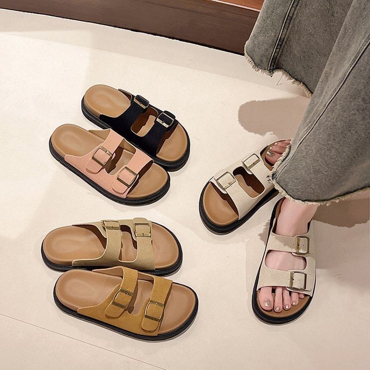 Buckled Platform Slide Sandals