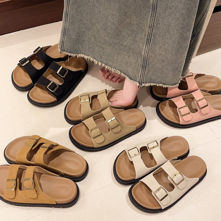 Buckled Platform Slide Sandals