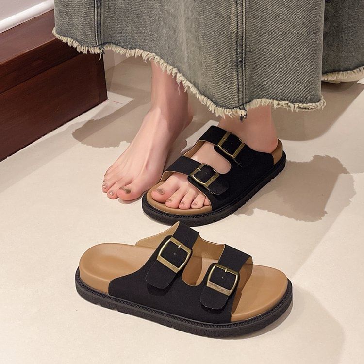 Buckled Platform Slide Sandals