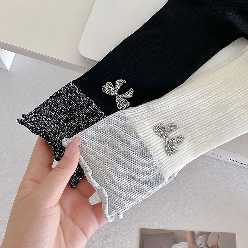 Chaussettes courtes à paillettes avec nœud