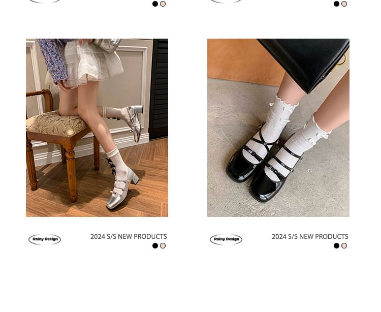 Heel Pumps Chunky Strappy Mary Jane Bow