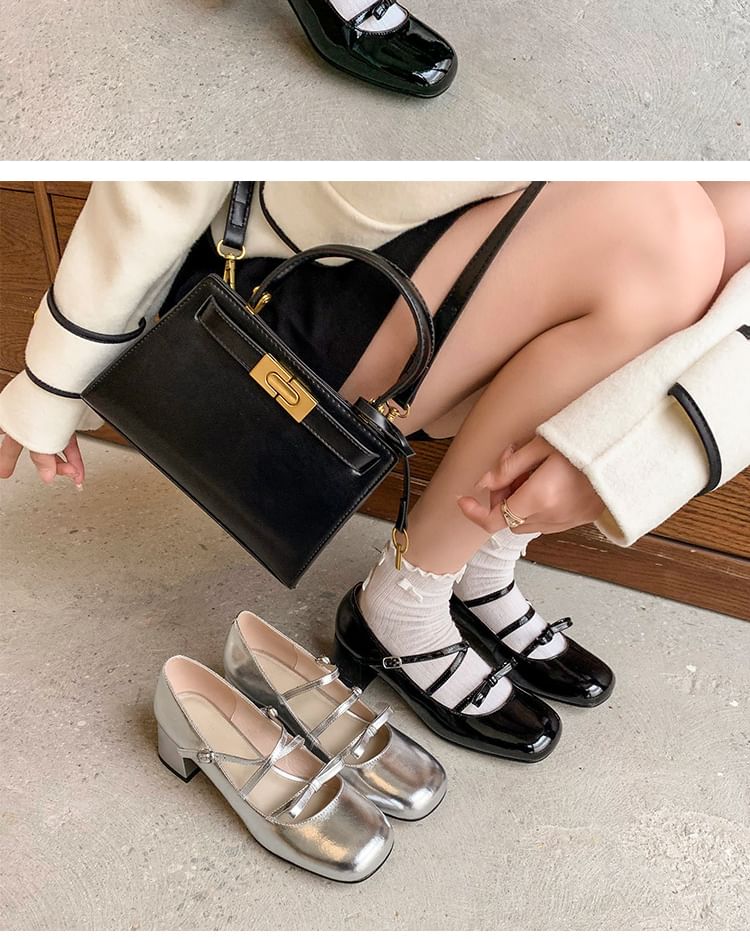 Heel Pumps Chunky Strappy Mary Jane Bow