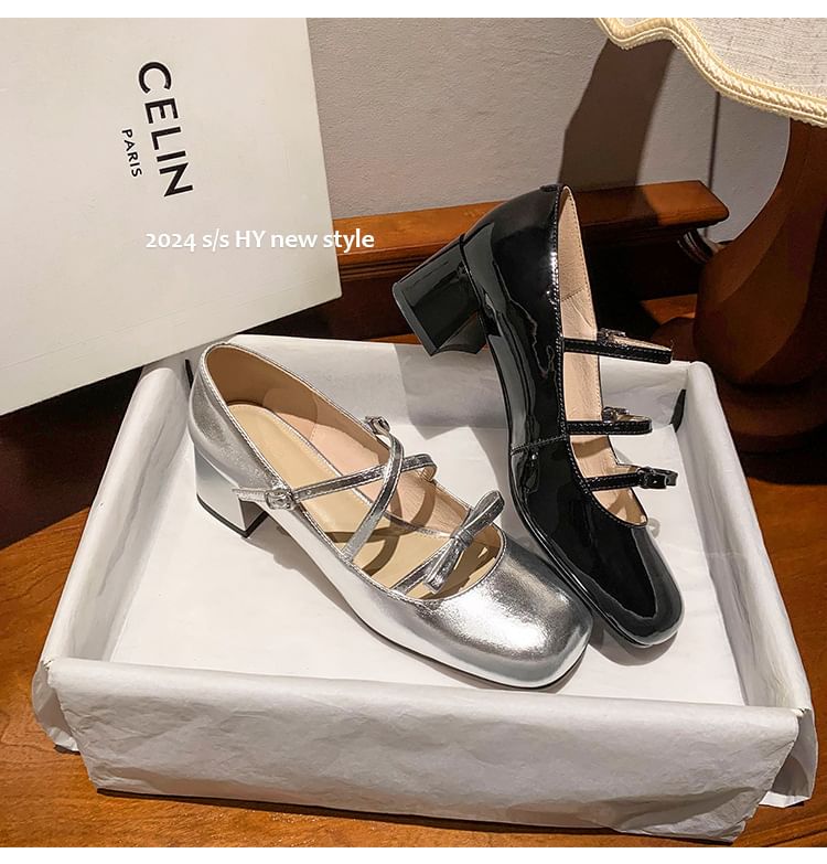 Heel Pumps Chunky Strappy Mary Jane Bow
