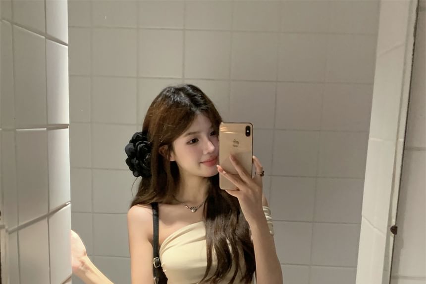 Tank High One-Shoulder Skirt Pencil Mini / Asymmetrical Top Plain Crop Waist