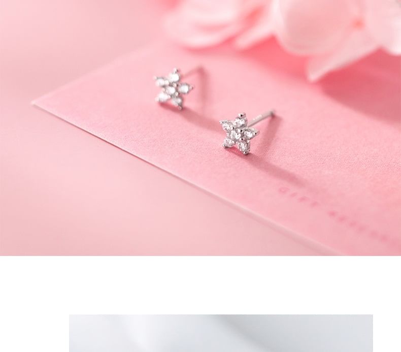 Floral Rhinestone S925 Sterling Silver Stud Earring