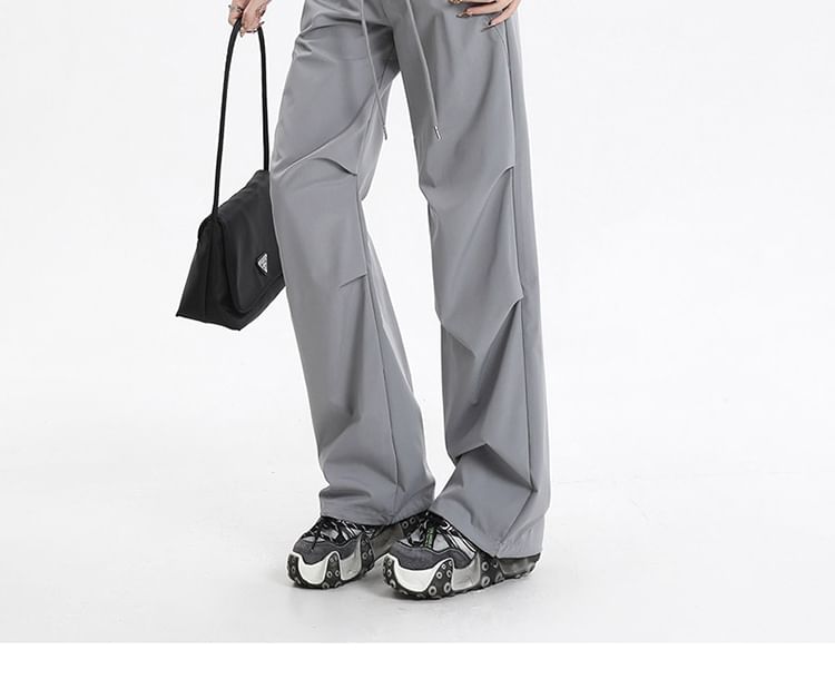 Drawstring Waist Plain Loose Fit Cargo Pants