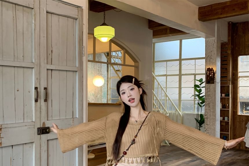 Beaded Plain Top / Mid Detail Cropped Chain Skirt Asymmetrical Sweater Waist Distressed Cami Rise Tassel A-Line Mini