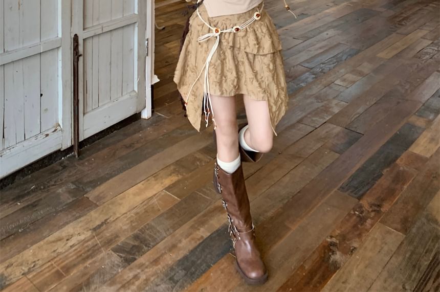 Beaded Plain Top / Mid Detail Cropped Chain Skirt Asymmetrical Sweater Waist Distressed Cami Rise Tassel A-Line Mini