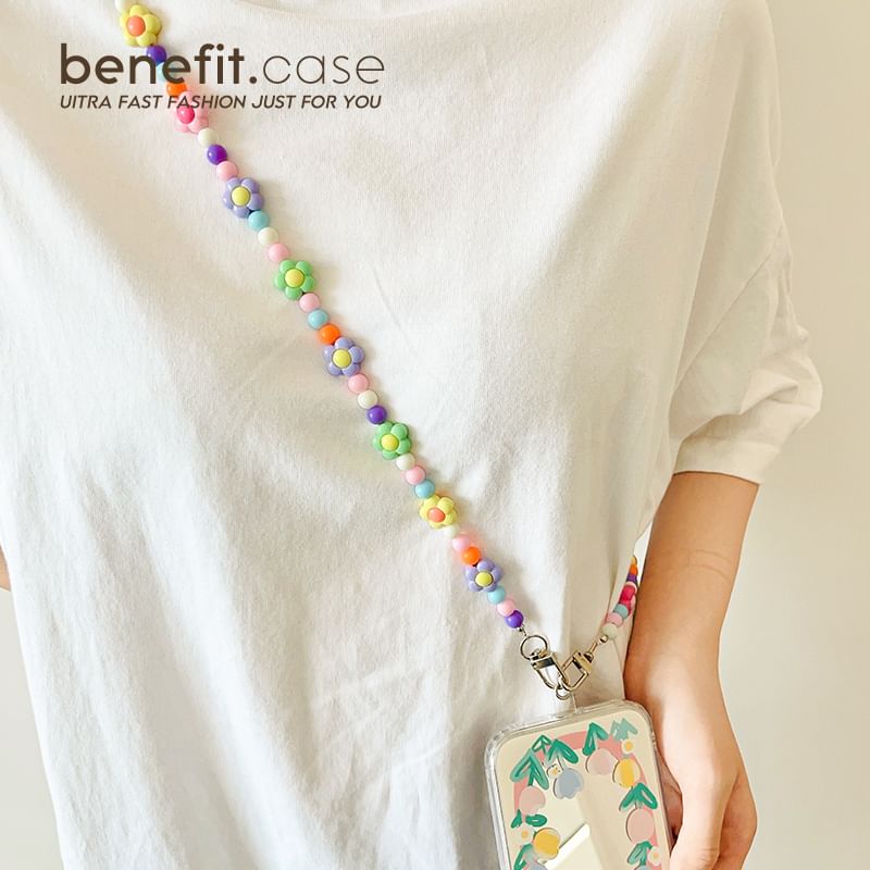 Crystal Floral Bead Lanyard Faux Phone