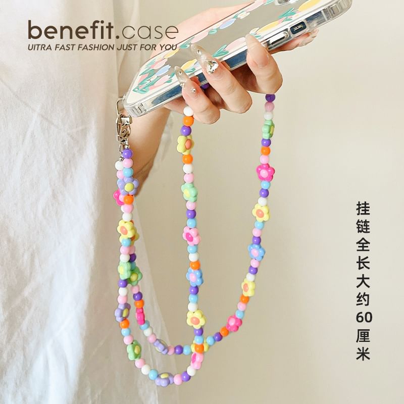Crystal Floral Bead Lanyard Faux Phone