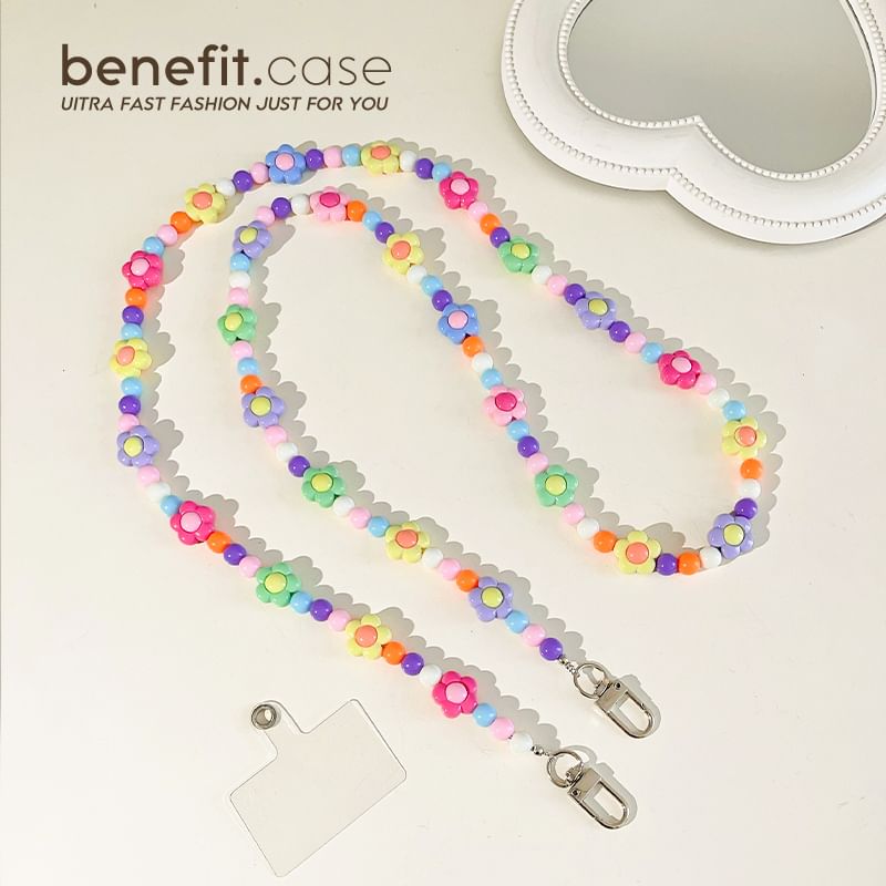 Crystal Floral Bead Lanyard Faux Phone