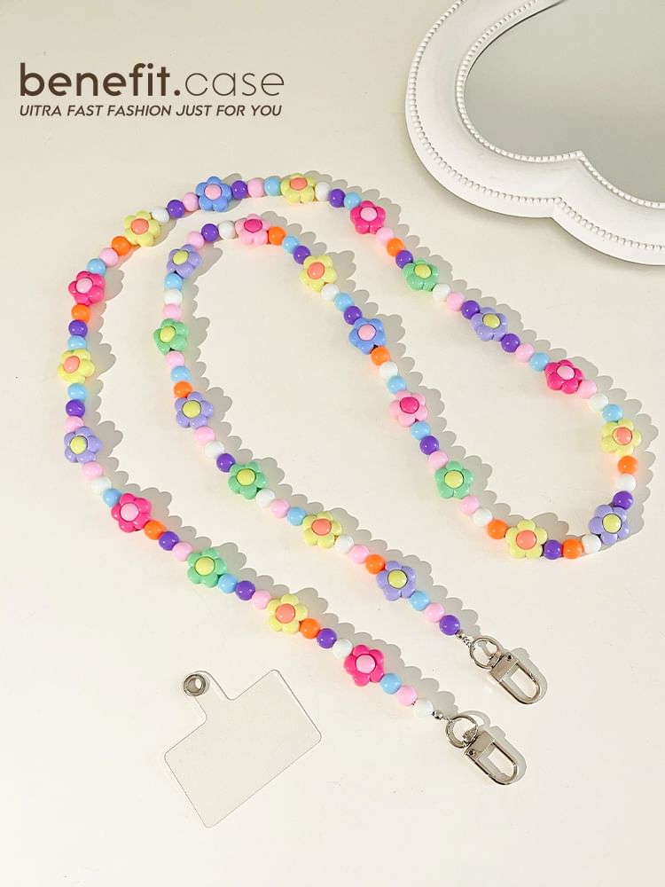 Crystal Floral Bead Lanyard Faux Phone