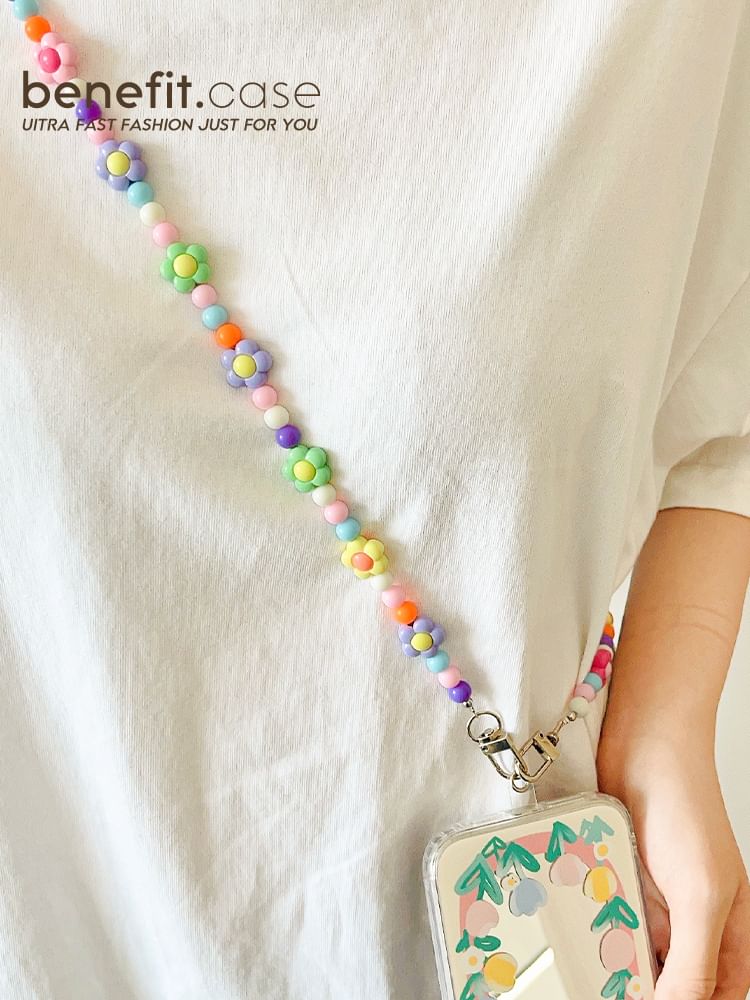 Crystal Floral Bead Lanyard Faux Phone
