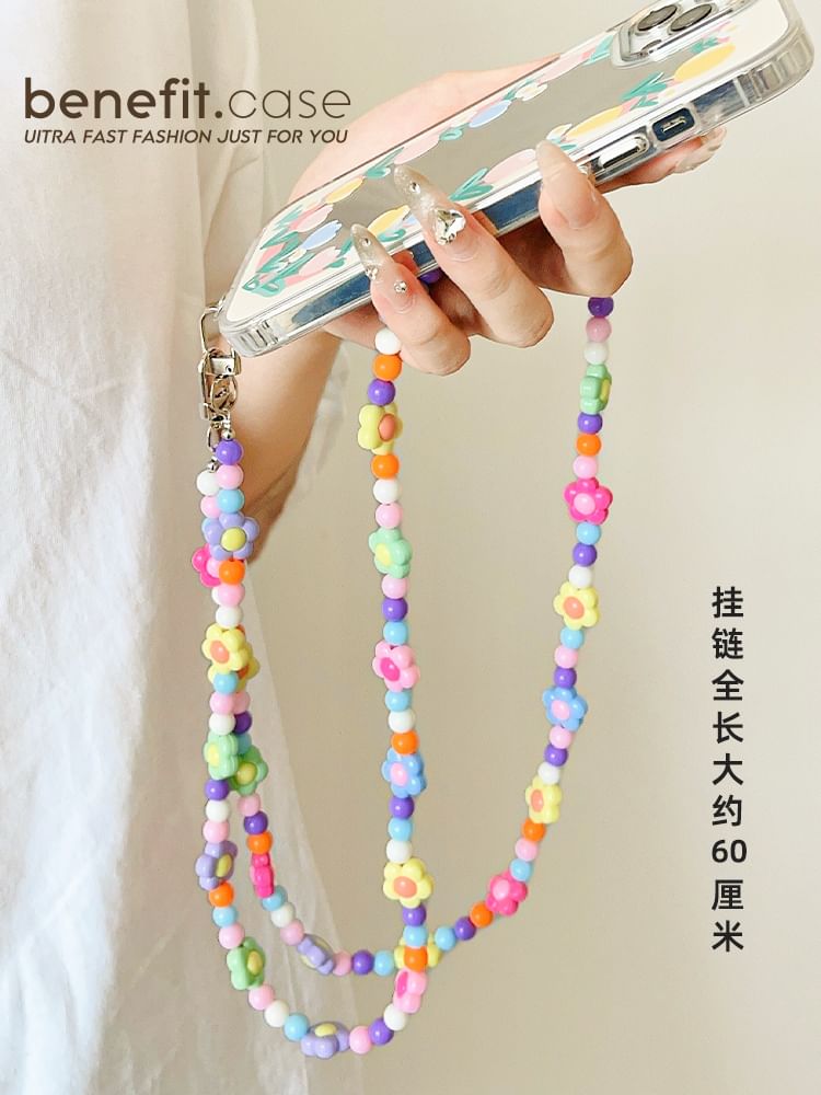 Crystal Floral Bead Lanyard Faux Phone