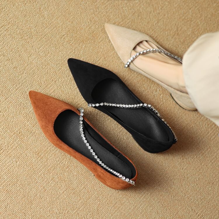 Pointed Toe Rhinestone Faux Suede Pumps