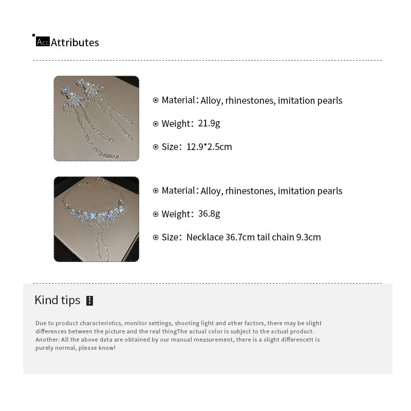 Ribbon Earring Rhinestone Necklace Drop /