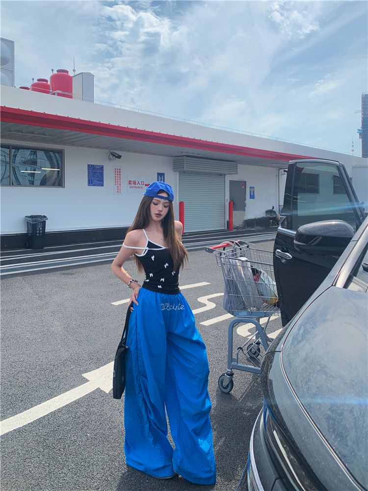 Leg / Cami Waist Elastic Bow Wide Plain Top Pants