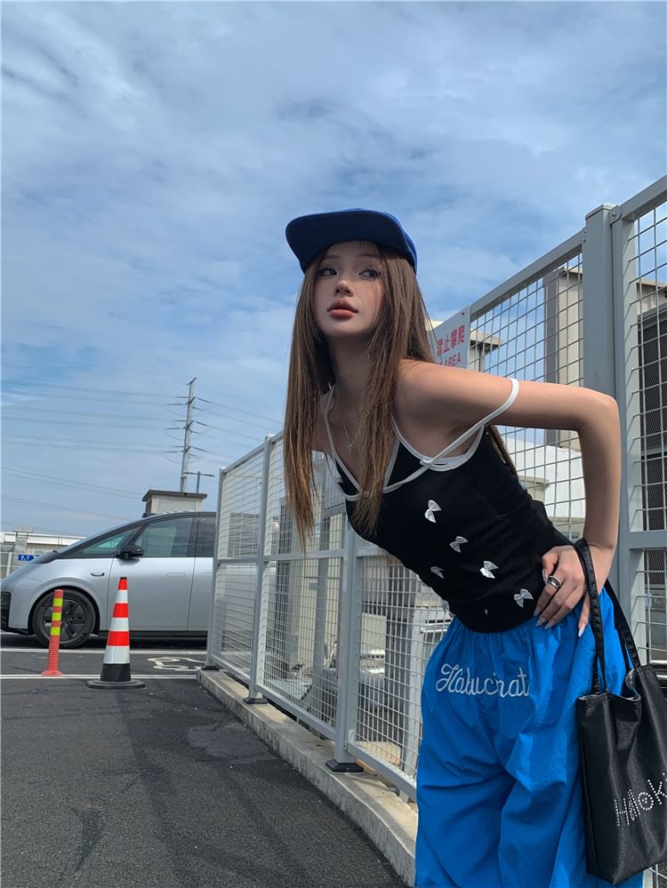 Leg / Cami Waist Elastic Bow Wide Plain Top Pants