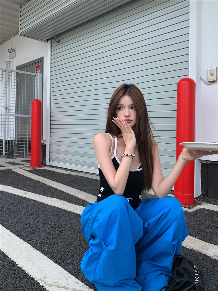 Leg / Cami Waist Elastic Bow Wide Plain Top Pants