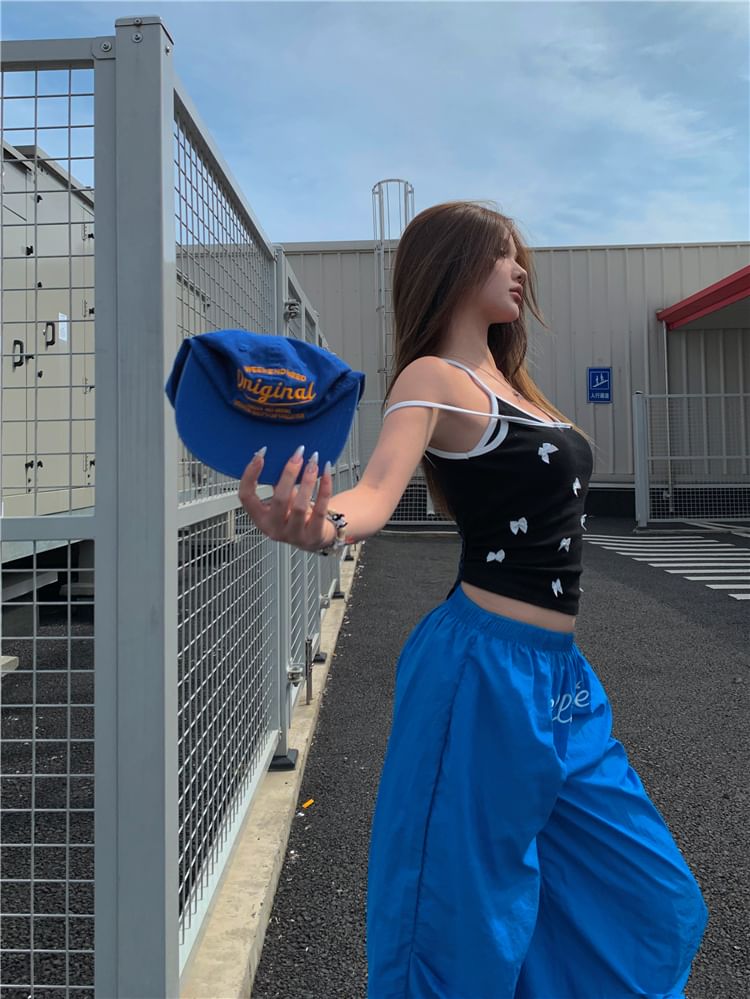 Leg / Cami Waist Elastic Bow Wide Plain Top Pants