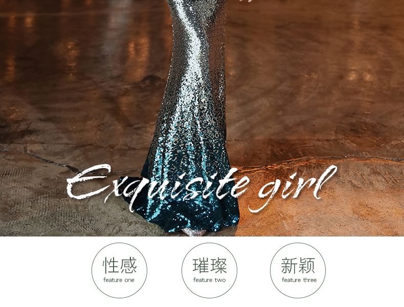 Sequin Gradient Evening One Mermaid Gown Shoulder Sleeveless