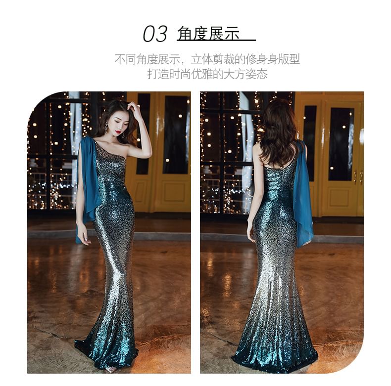 Sequin Gradient Evening One Mermaid Gown Shoulder Sleeveless