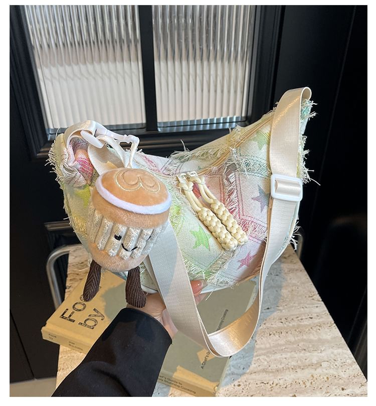 Distressed Patterned Fabric Crossbody Bag