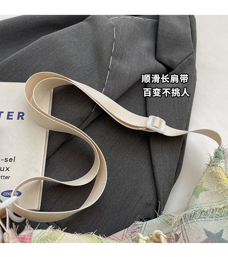 Distressed Patterned Fabric Crossbody Bag