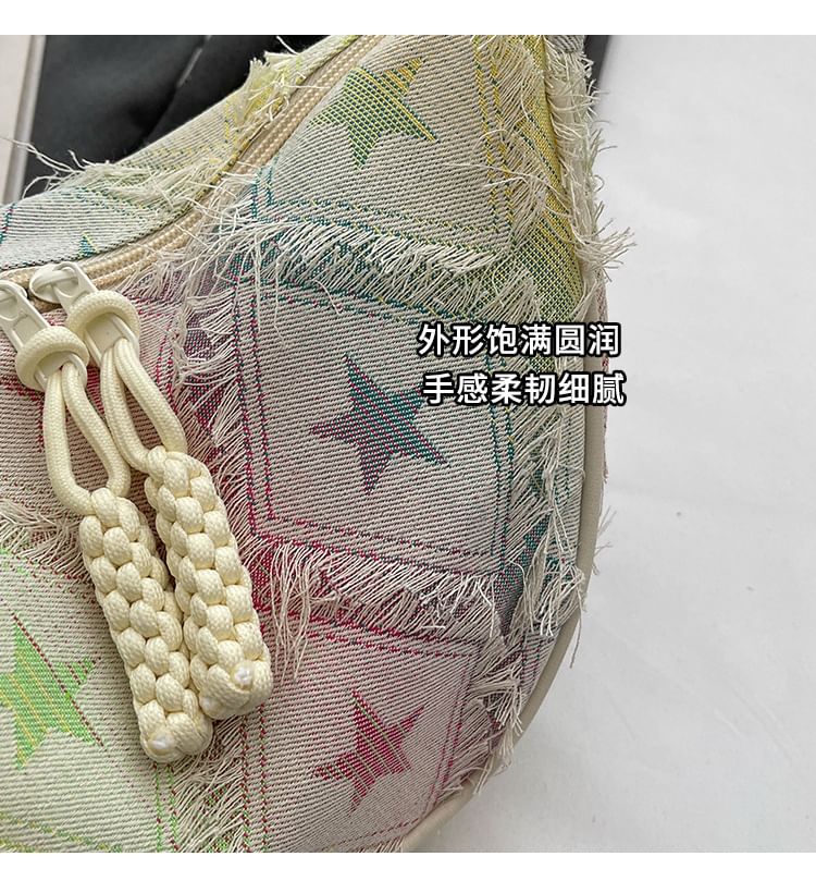 Distressed Patterned Fabric Crossbody Bag