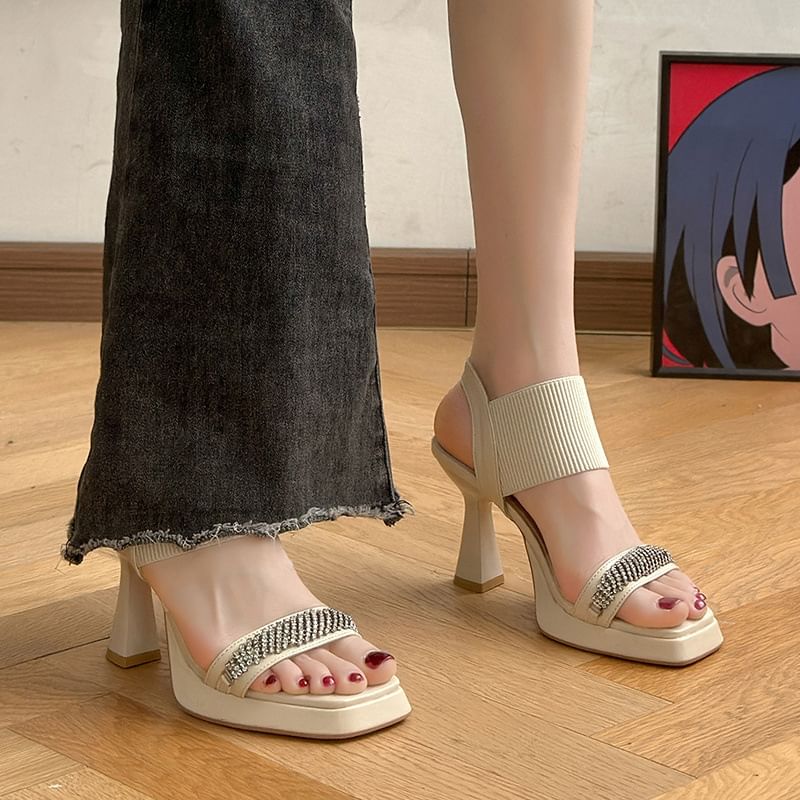 Heel Sandals Rhinestone Wedge