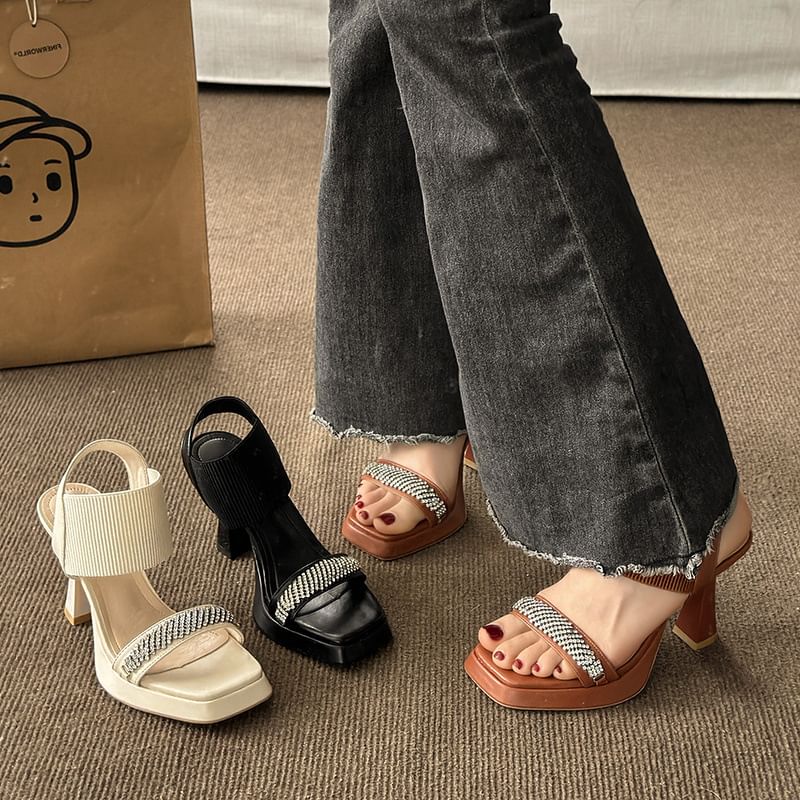 Heel Sandals Rhinestone Wedge