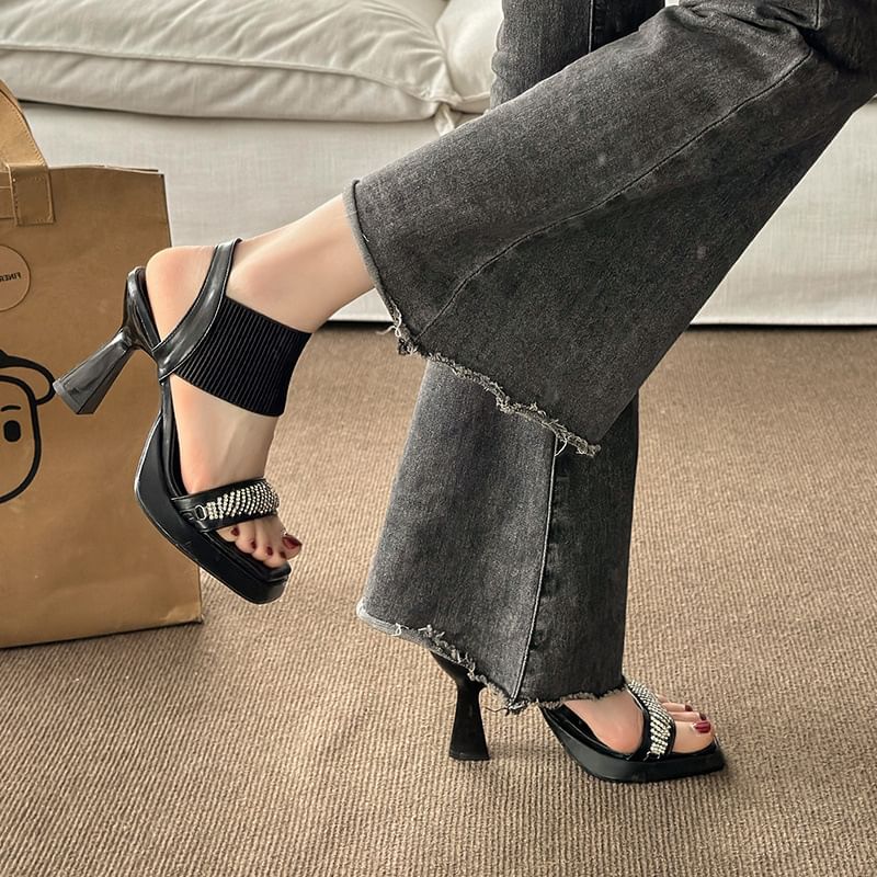 Heel Sandals Rhinestone Wedge
