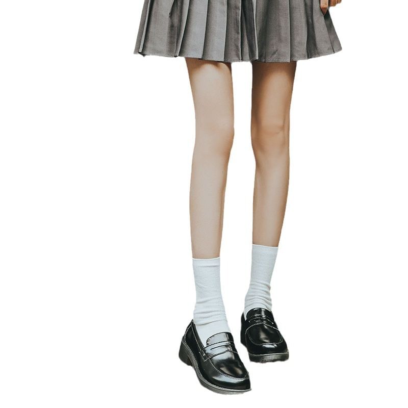 Leather Plain Loafers Faux