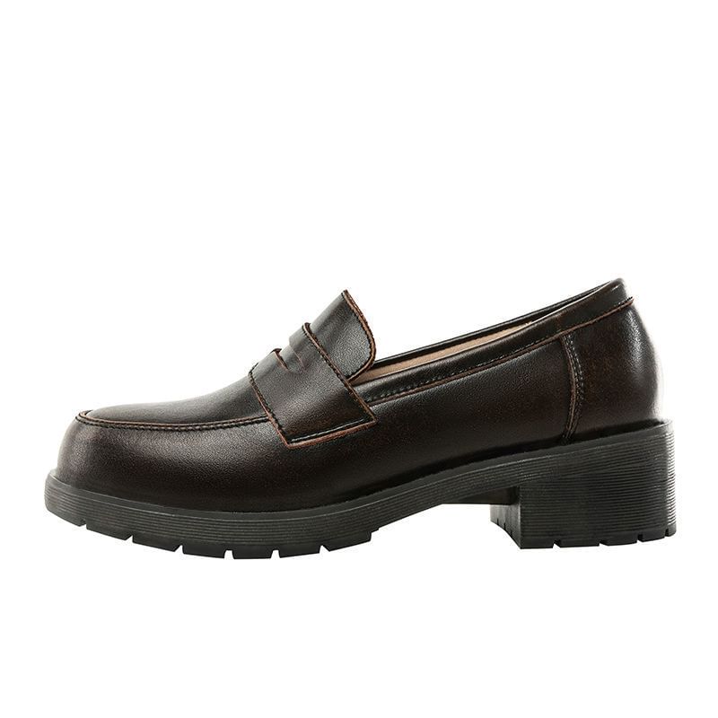 Leather Plain Loafers Faux