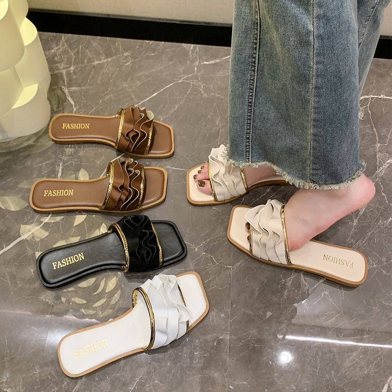 Ruffle Slide Sandals Square Toe