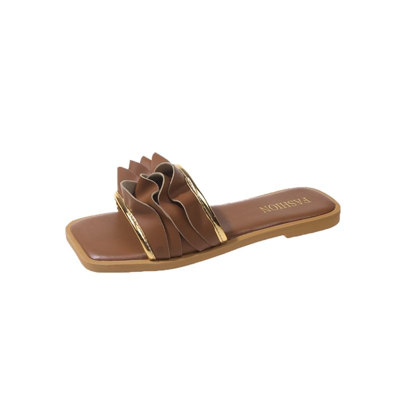 Ruffle Slide Sandals Square Toe